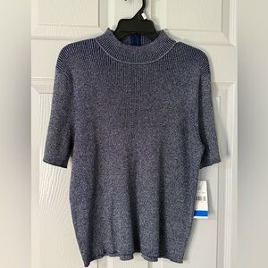 Blue |Ribbed Knit Short Sleeve Sweater| XL